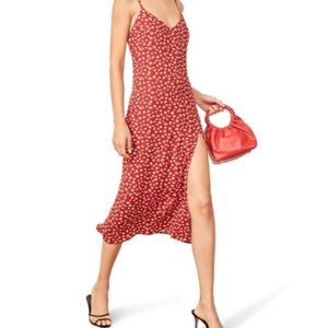 Crimini Red Floral Slit Leg Maxi Dress
